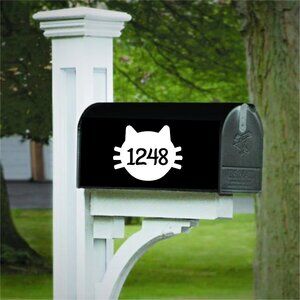 Set of 2 Cat Vinyl Decals for Mailbox Personalized with Address Street Number